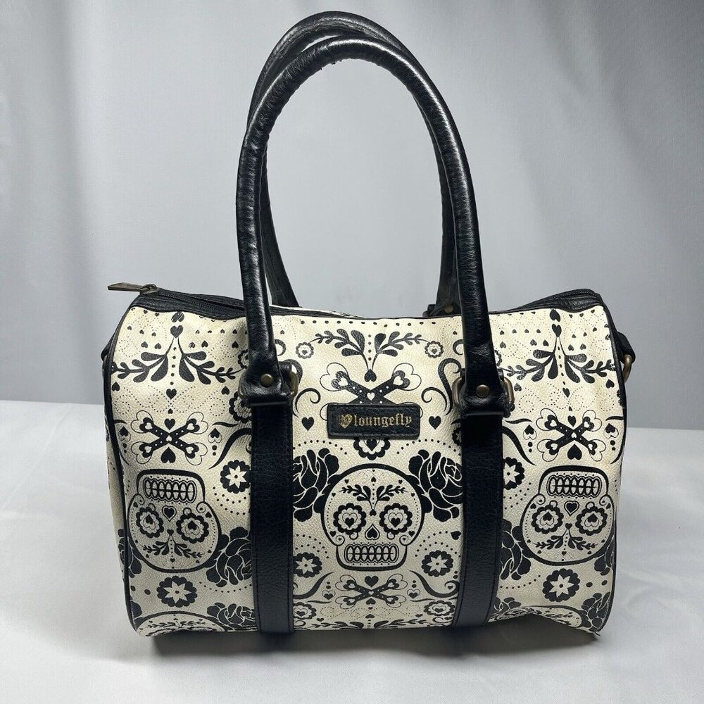 Loungefly Sugar Skull Satchel Purse Day of the Dead Cream Black Spooky Halloween